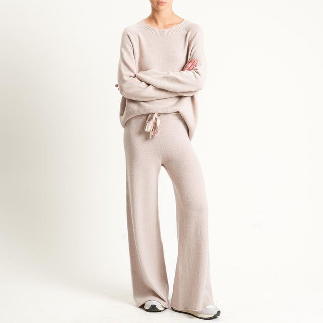 Kontatto-Pantalone in maglia con coulisse (QS) - beige
