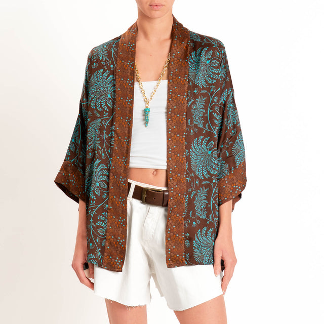 Zeroassoluto-Giacca kimono fantasia - turchese/moro