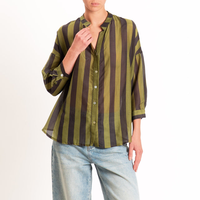Zeroassoluto-Camicia MARA righe mussola di lyocell - olio/moro