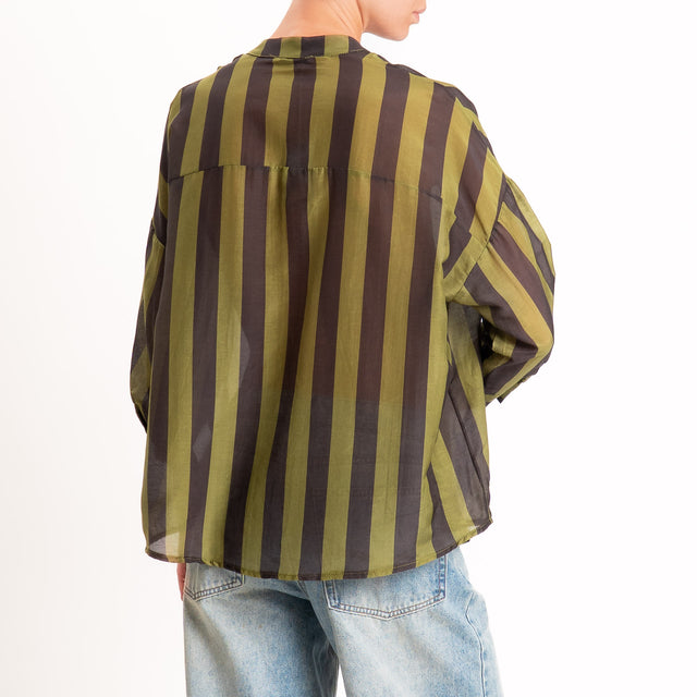 Zeroassoluto-Camicia MARA righe mussola di lyocell - olio/moro