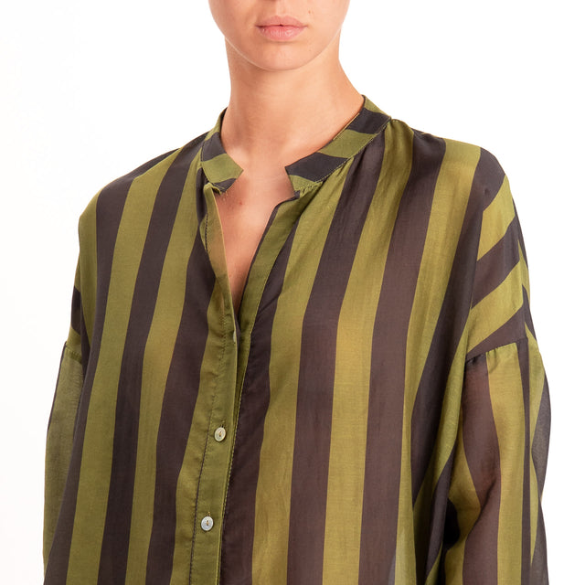 Zeroassoluto-Camicia MARA righe mussola di lyocell - olio/moro