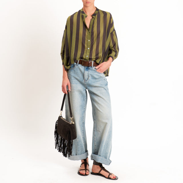 Zeroassoluto-Camicia MARA righe mussola di lyocell - olio/moro