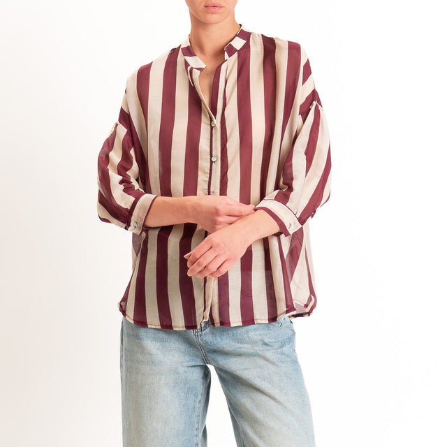 Zeroassoluto-Camicia MARA righe mussola di lyocell - sand/vino