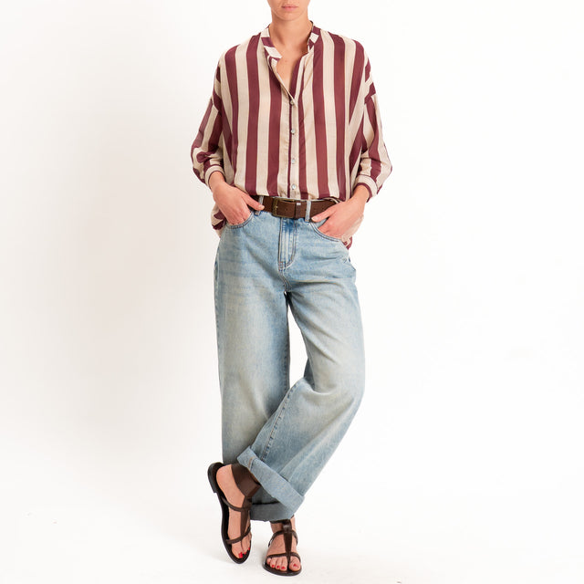 Zeroassoluto-Camicia MARA righe mussola di lyocell - sand/vino