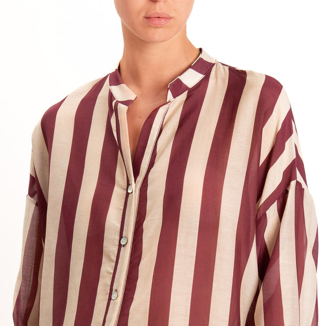 Zeroassoluto-Camicia MARA righe mussola di lyocell - sand/vino