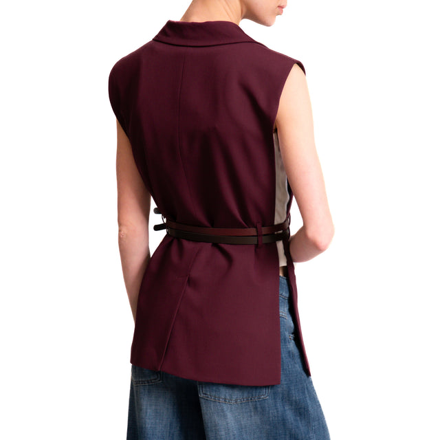 Imperial-Gilet 2 bottoni doppia cintura - amarena