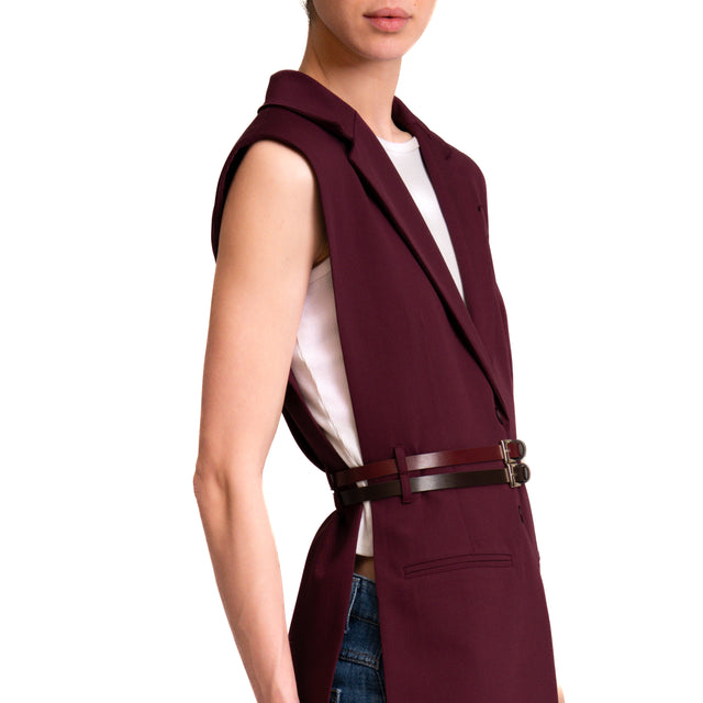 Imperial-Gilet 2 bottoni doppia cintura - amarena