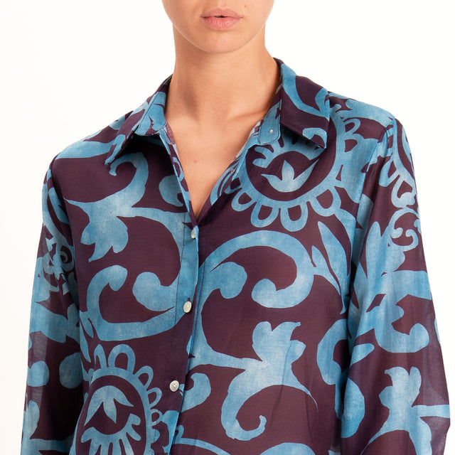 Zeroassoluto-Camicia MIA in mussola seta/cotone - marocco aubergine/avio