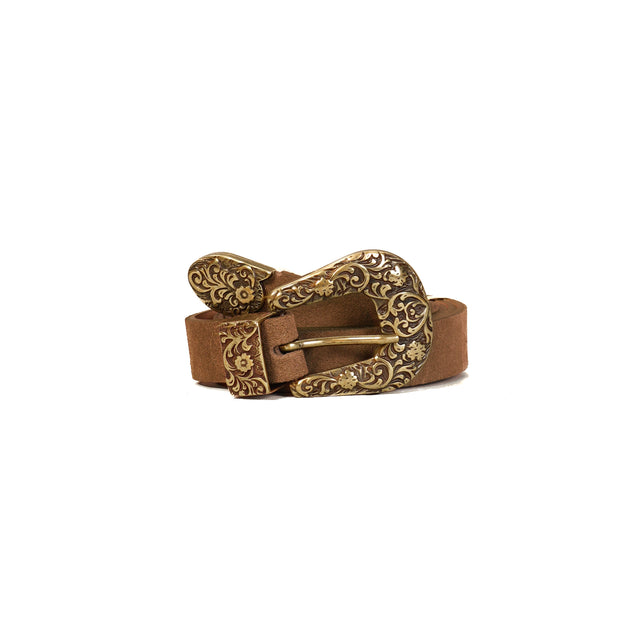 Dixie-Cintura in pelle fibbia con intarsio - cognac
