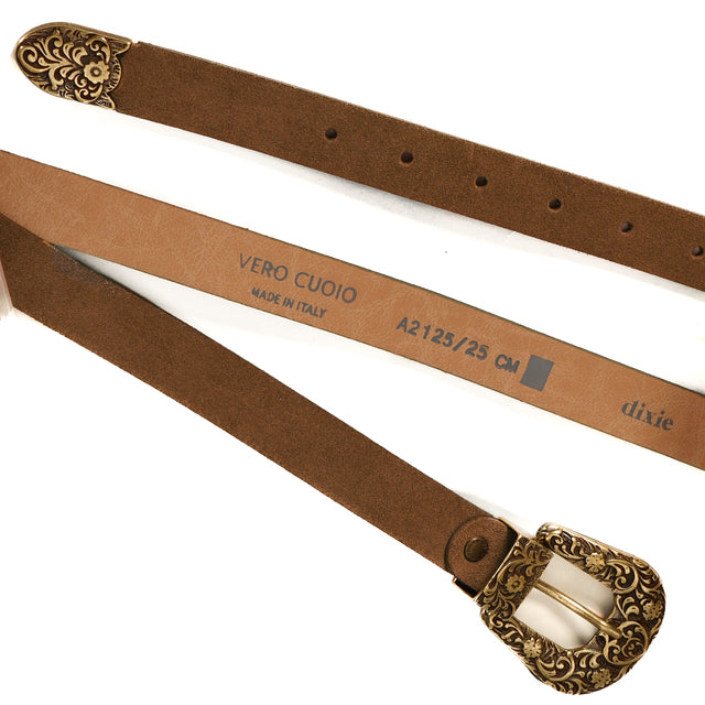 Dixie-Cintura in pelle fibbia con intarsio - cognac