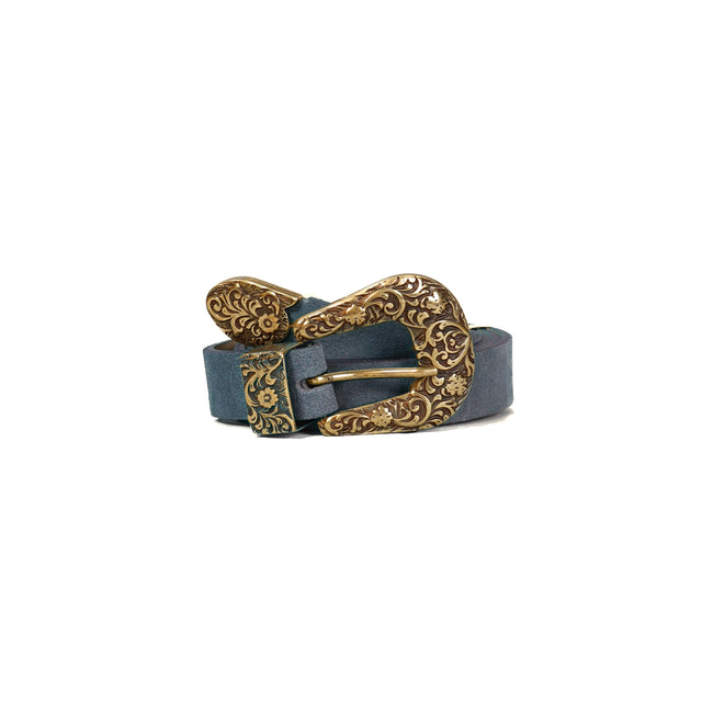 Dixie-Cintura in pelle fibbia con intarsio - denim