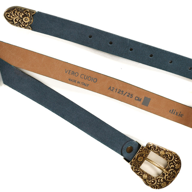 Dixie-Cintura in pelle fibbia con intarsio - denim