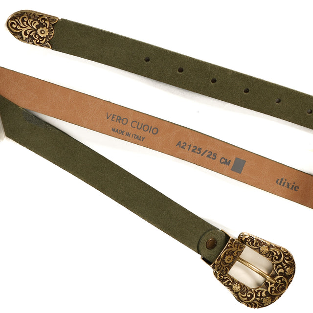 Dixie-Cintura in pelle fibbia con intarsio - militare