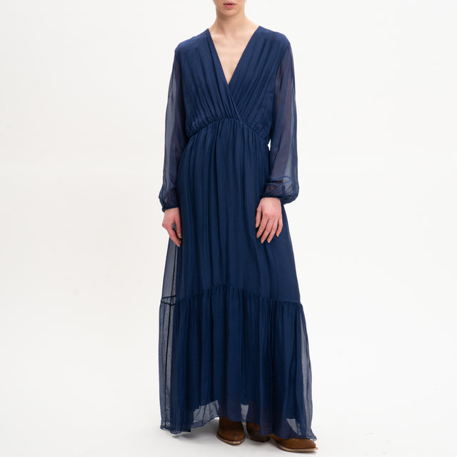 Dixie-Abito mussola con balza - blu cobalto