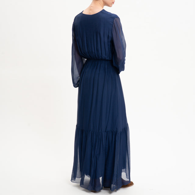 Dixie-Abito mussola con balza - blu cobalto