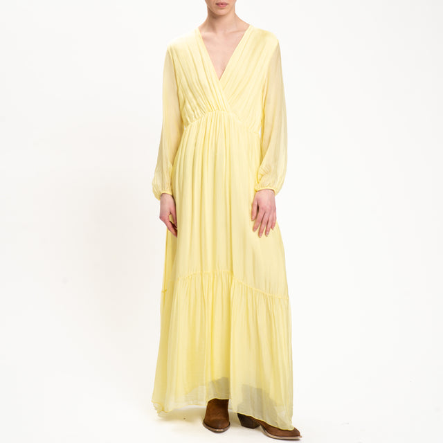 Dixie-Abito mussola con balza - giallo