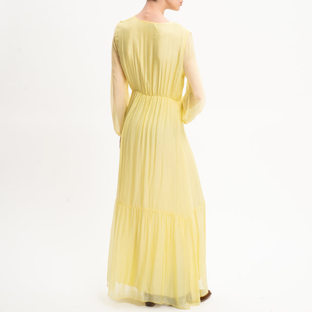 Dixie-Abito mussola con balza - giallo