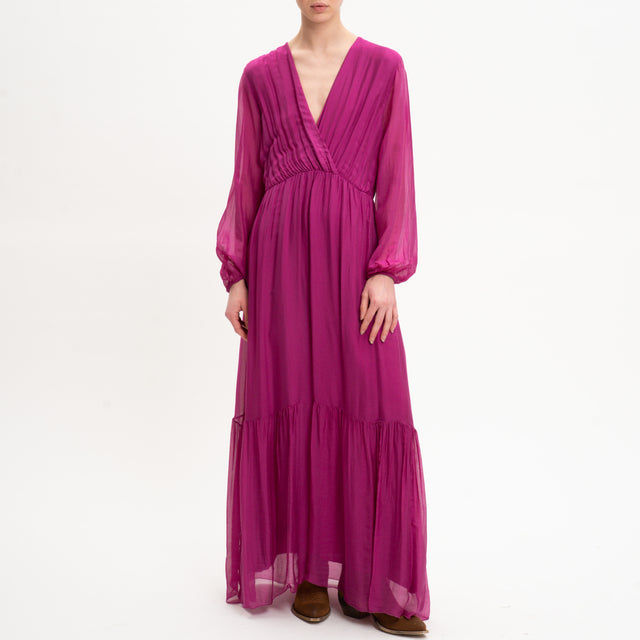 Dixie-Abito mussola con balza - magenta