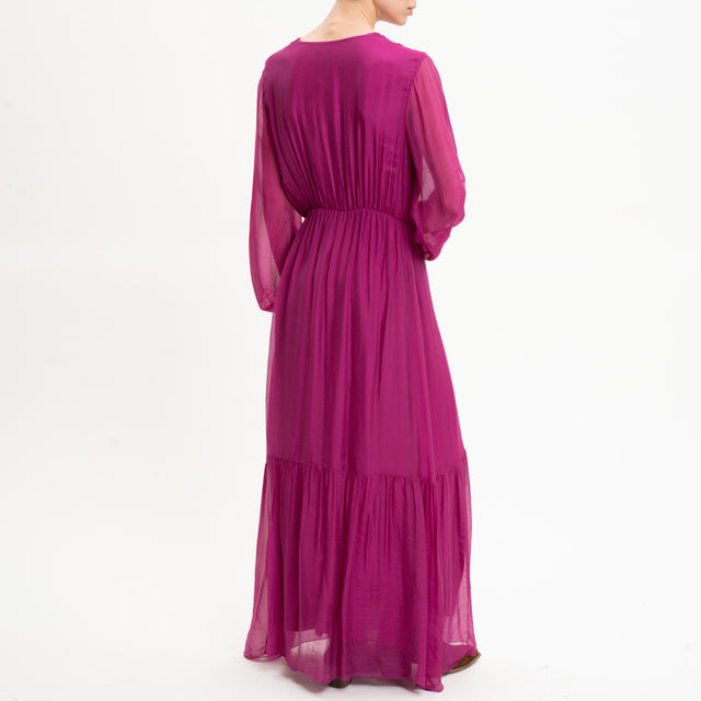 Dixie-Abito mussola con balza - magenta