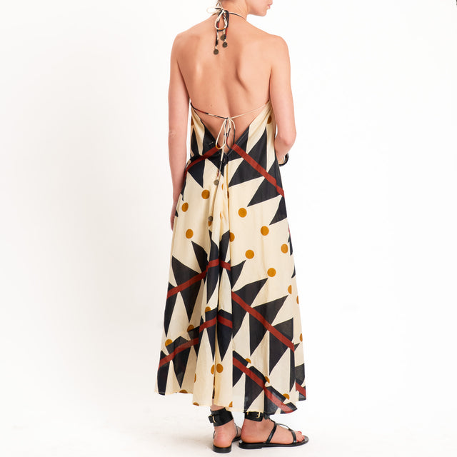 Dixie-Abito mussola scollo halter fantasia - burro/nero/vino