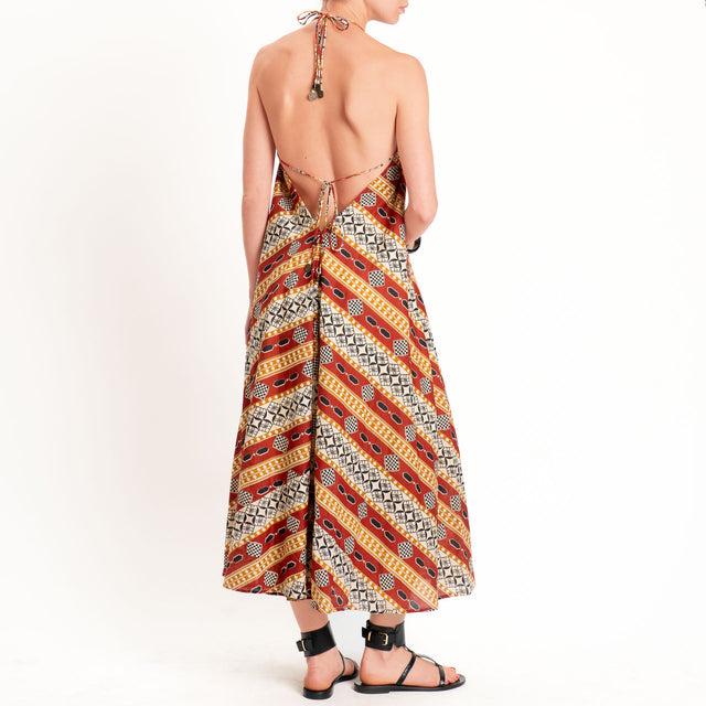 Dixie-Abito mussola scollo halter fantasia - burro/india/nero
