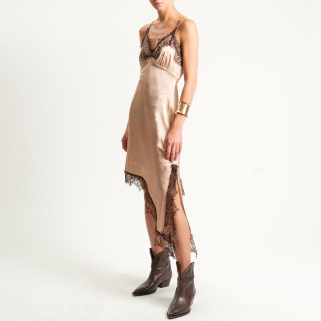 Dixie-Abito asimmetrico con pizzo - cipria/moro