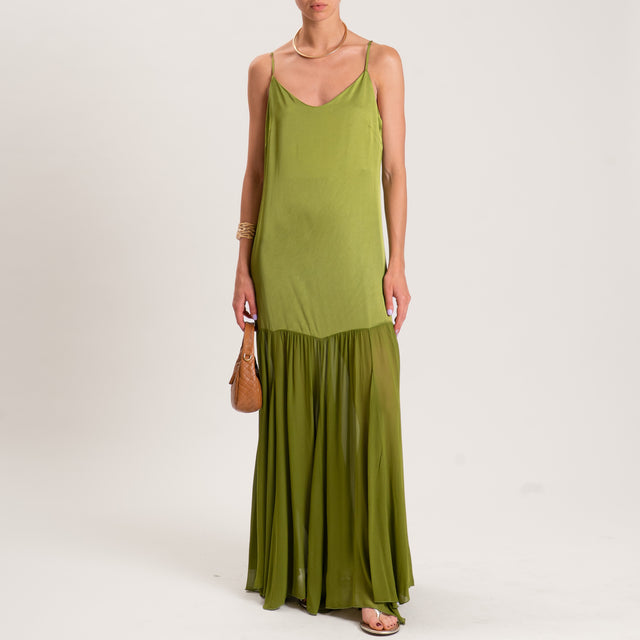 Dixie-Abito doppio tessuto bretelle regolabili - VERDE