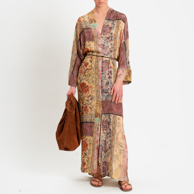 Dixie-Abito scollo v fantasia - blush/crema/beige