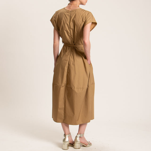Dixie-Abito popline con cintura - cognac