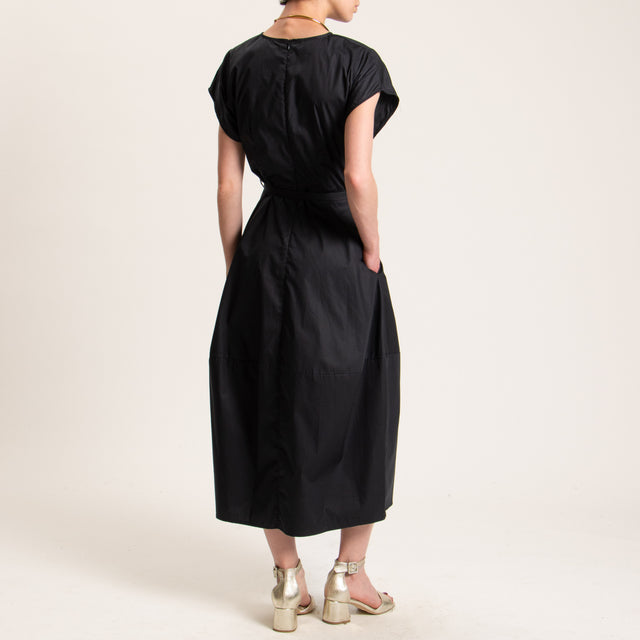 Dixie-Abito popline con cintura - nero