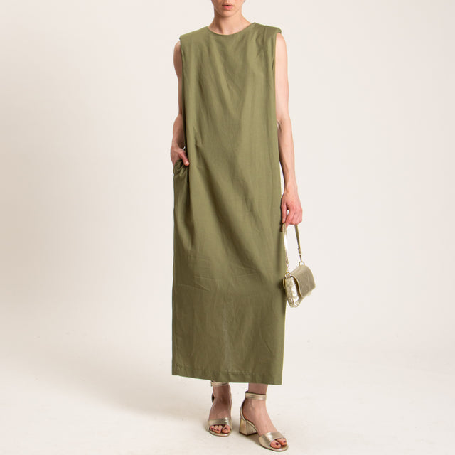 Dixie-Abito misto lino con spalline - militare