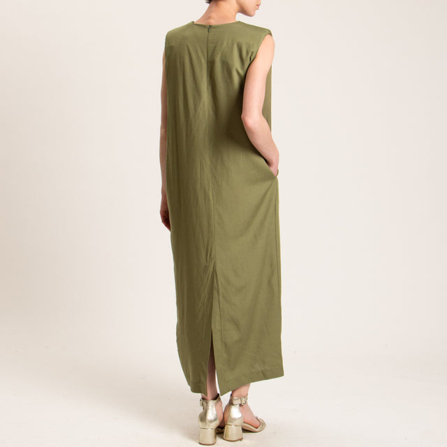 Dixie-Abito misto lino con spalline - militare
