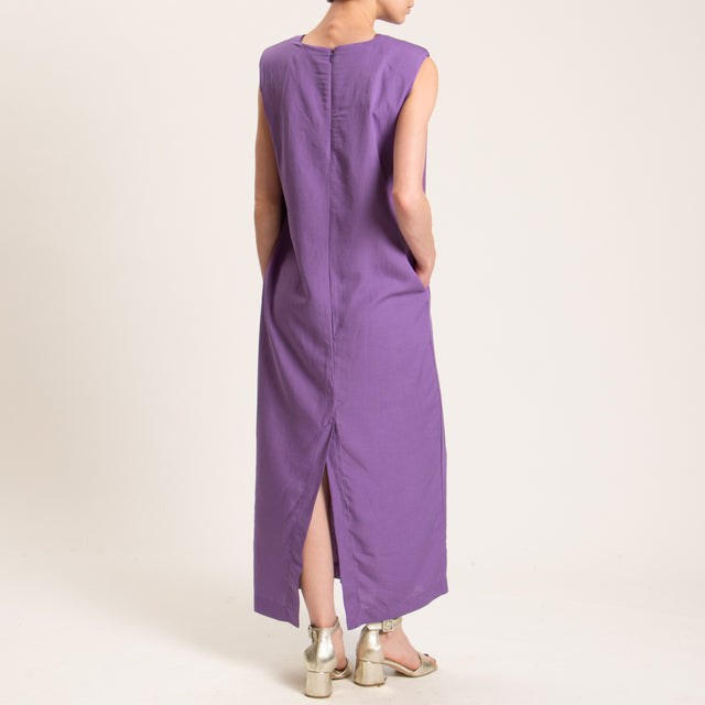 Dixie-Abito misto lino con spalline - peonia