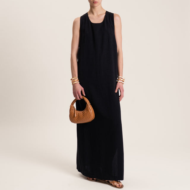 Dixie-Abito misto lino spacco laterale - Nero