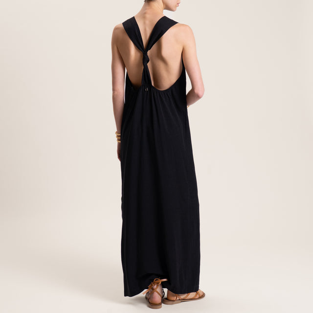 Dixie-Abito misto lino spacco laterale - Nero