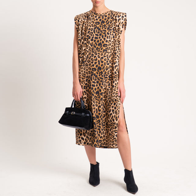 Dixie-Abito animalier con spalline spacco laterale - sand/nero