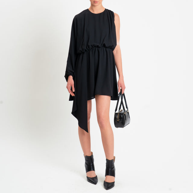 Dixie-Abito tessuto fluido con elastico in vita - nero