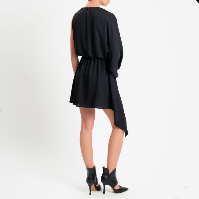 Dixie-Abito tessuto fluido con elastico in vita - nero