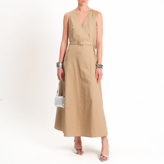 Dixie-Abito smanicato in popeline scollo v - beige