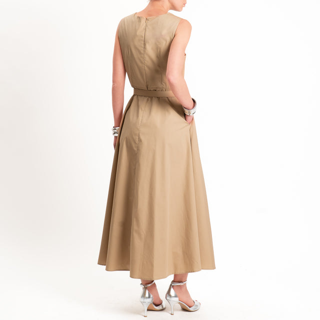 Dixie-Abito smanicato in popeline scollo v - beige