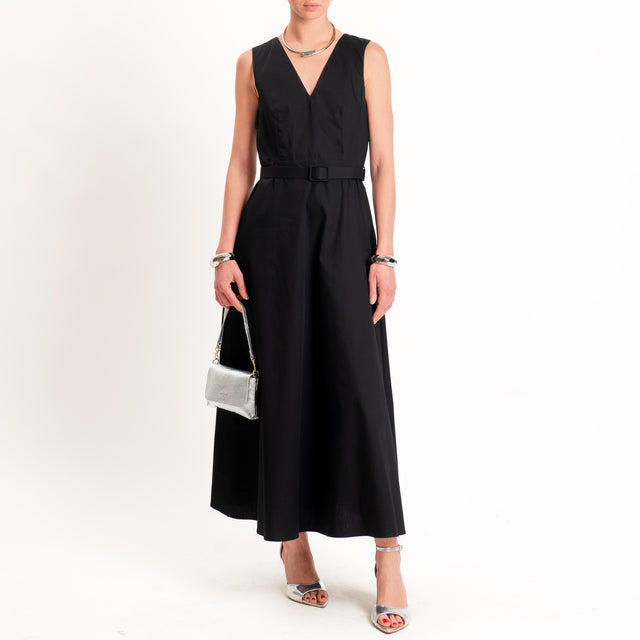 Dixie-Abito smanicato in popeline scollo v - nero