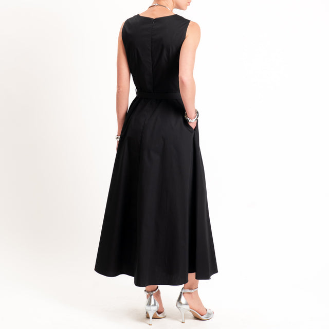 Dixie-Abito smanicato in popeline scollo v - nero