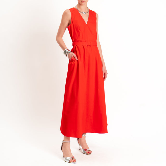Dixie-Abito smanicato in popeline scollo v - rosso
