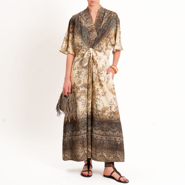 Dixie-Abito fantasia spacco davanti - beige/choco/lilla