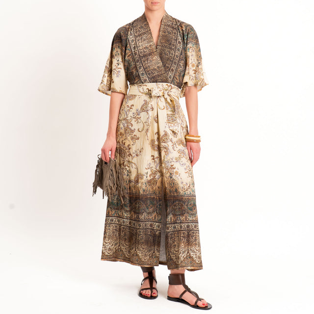 Dixie-Abito fantasia spacco davanti - beige/choco/lilla