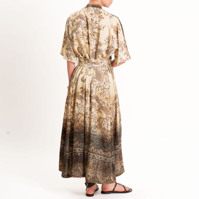Dixie-Abito fantasia spacco davanti - beige/choco/lilla