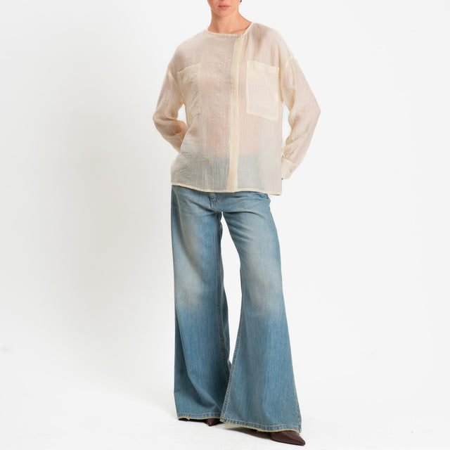 Dixie-Camicia mussola goffrata con tasche - avorio