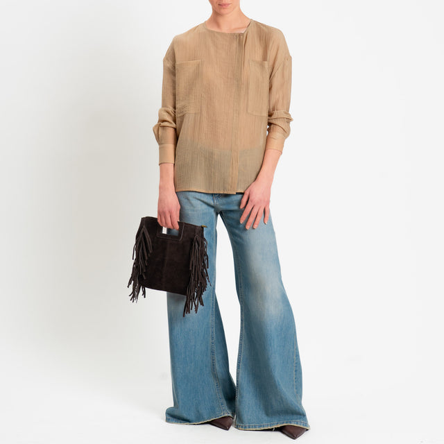 Dixie-Camicia mussola goffrata con tasche - beige