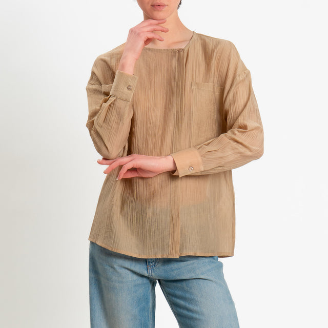 Dixie-Camicia mussola goffrata con tasche - beige