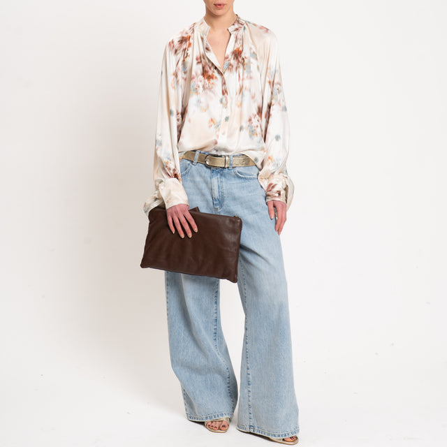 Dixie-Camicia satin fantasia floreale - burro/coccio/azzurro